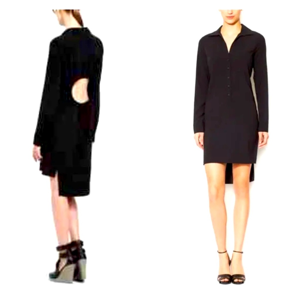 BCBGMAXAZRIA BLACK LONG SLEEVE Button Down Collared/2front pocketsSHIRT DRESS Sm